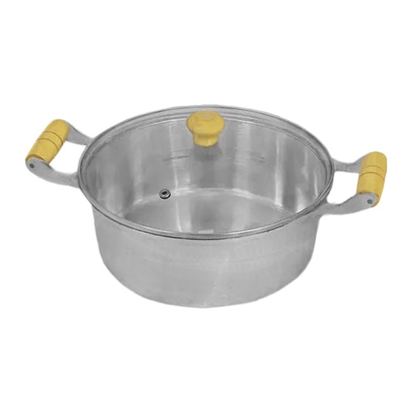 Caçarola Alumínio Fundido Alça Madeira Tampa De Vidro 40cm