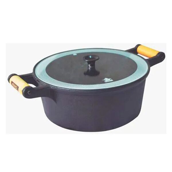 Caçarola De  Ferro Alça Madeira E Tampa De Vidro 2 4 Litros