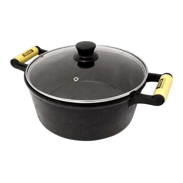 Caçarola De Ferro 2 Alcas Com Tampa De Vidro - 1 8 Lt