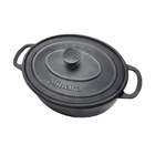 Caçarola Em Ferro Oval Estilo Alça E Tampa Preta 21x17cm 2l