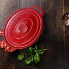 Caçarola Em Ferro Oval Estilo Alça Tampa Vermelha 21x17cm 2l