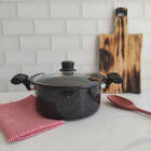 Caçarola Esmaltada Preta 3,2 Litros Panela Com Tampa De Vidro