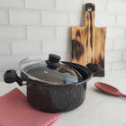 Caçarola Esmaltada Preta 3,2 Litros Panela Com Tampa De Vidro