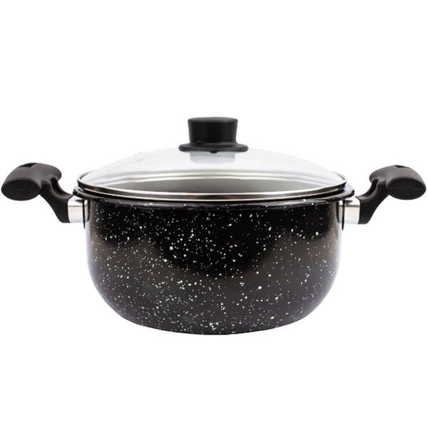 Caçarola Esmaltada Preta 3,2 Litros Panela Com Tampa De Vidro