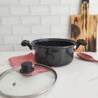 Caçarola Esmaltada Preta 3,2 Litros Panela Com Tampa De Vidro