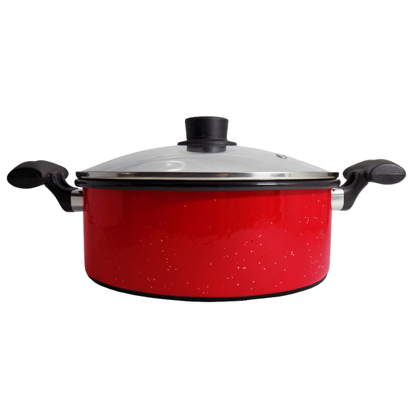 Caçarola Esmaltada Vermelha de Agatha com Tampa de Vidro 20 cm