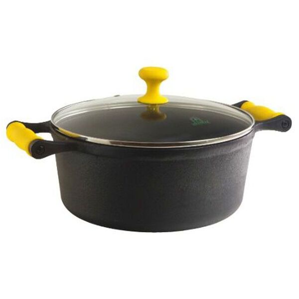 Caçarola Ferro Alça Silicone Amarelo Tampa Vidro 1 2 Lt 16cm