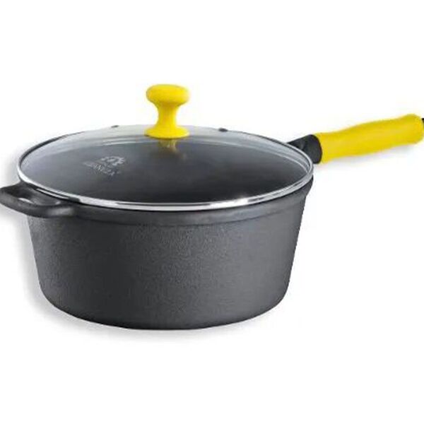 Caçarola Ferro Cabo Silicone Amarelo Tampa Vidro 2 4 Lt 20cm