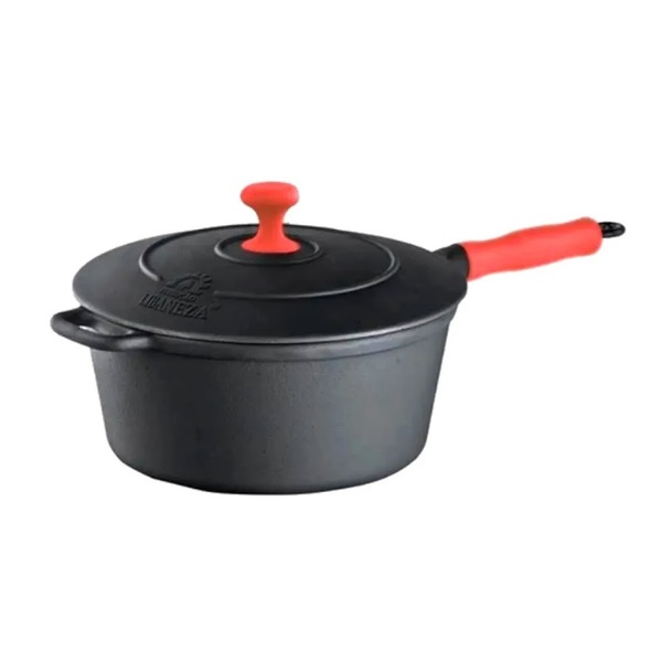 Caçarola Ferro Cabo Silicone Vermelho Tampa Ferro 18cm