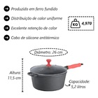 Caçarola Ferro Cabo Silicone Vermelho Tampa Vidro 26cm