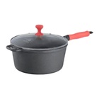 Caçarola Ferro Cabo Silicone Vermelho Tampa Vidro 26cm