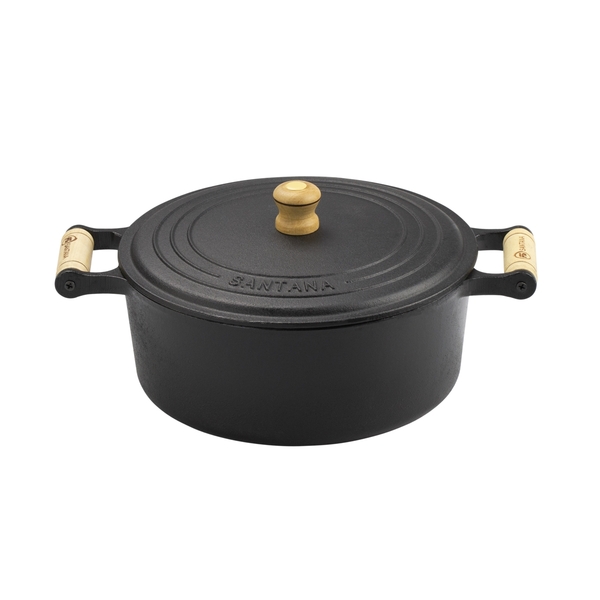 Caçarola Ferro Fundido 2 Alças Madeira Tampa Ferro 1 6 L