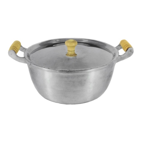 Caçarola Panela Alumínio Polido Alça Madeira Bojuda 18cm