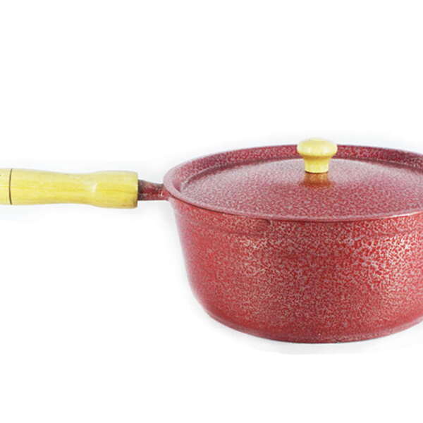 Caçarola Panela De Alumínio Craqueada Cabo De Madeira Vermelh