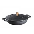 Caçarola Panela Reta Alumínio Polido Alça Madeira 36cm