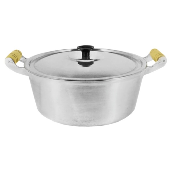 Caçarola Panela Reta Alumínio Polido Alça Madeira 38cm