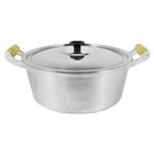 Caçarola Panela Reta Alumínio Polido Alça Madeira 45cm