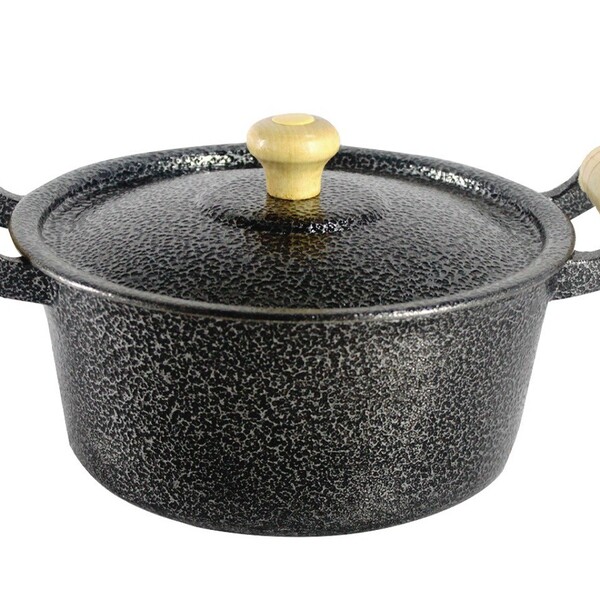 Caçarola Panela Reta Craqueada De Alumínio Alça Madeira 14cm