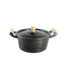 Caçarola Panela Reta Craqueada De Alumínio Alça Madeira 34cm