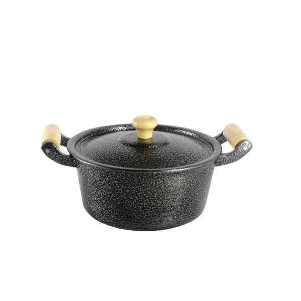 Caçarola Panela Reta Craqueada De Alumínio Alça Madeira 34cm