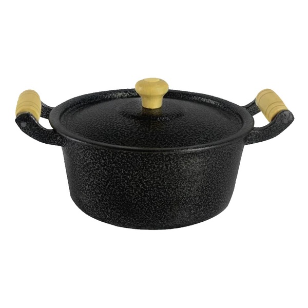 Caçarola Panela Reta Craqueada De Alumínio Alça Madeira Preta