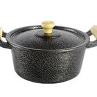 Caçarola Panela Reta Craqueada De Alumínio Alça Madeira Preta