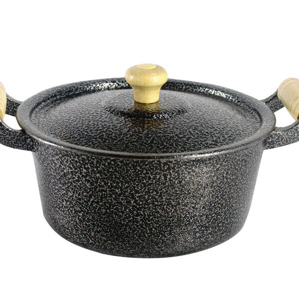 Caçarola Panela Reta Craqueada De Alumínio Alça Madeira Preta