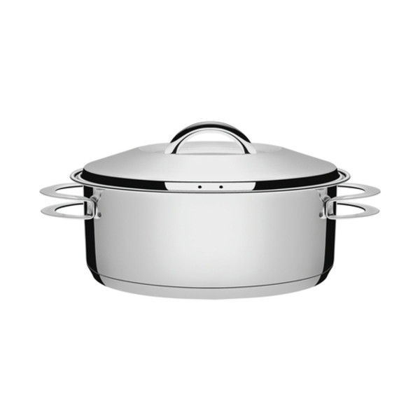 Cacarola Rasa Solar Em Aco Inox Fundo Triplo Com Tampa E Alca