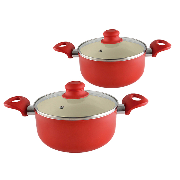 Caçarola Revest Cerâmico 2,0mm Vermelho 20cm E 22cm Kit 2pçs