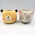 Cachepo De Ceramica - Kit Melhores Amigos - Urso Pardo E Elef