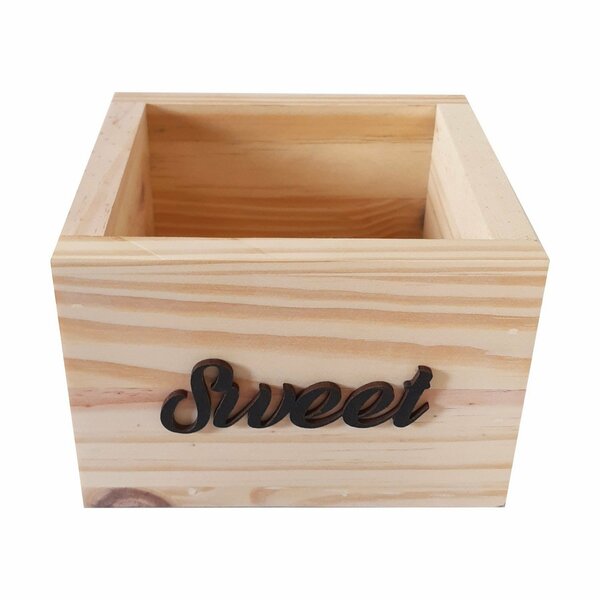 Cachepô De Madeira Pinus Com Palavra Em Relevo Sweet 15x15x10