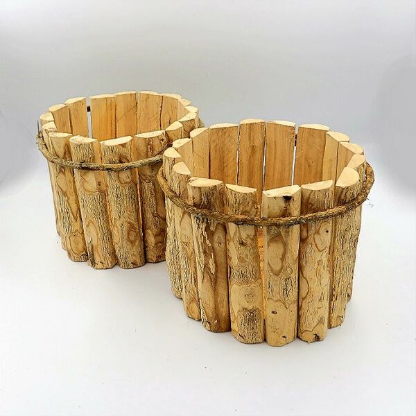 Cachepo De Madeira Rustico 20 Cm X 15 Cm - Kit 02 Unid