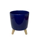 Cachepo Grande  Pe Madeira Azul 19cm