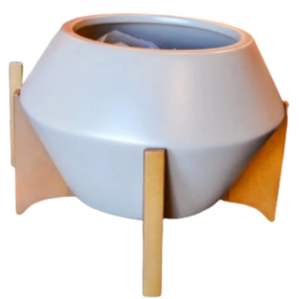 Cachepô Vaso Cerâmica Circulo C/ Suporte Em Madeira Fendi Fos