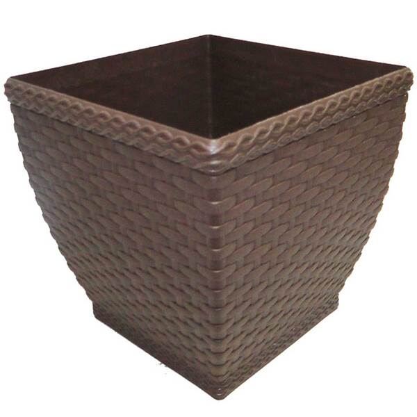 Cachepô Vaso De Plástico Quadrado 300mls 8x8cm Rattan Coffee