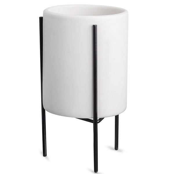 Cachepot Branco Com Suporte Em Metal 15 X 8cm Mart 09969g