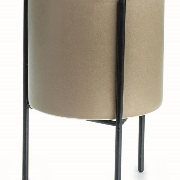 Cachepot Cinza Com Suporte Em Metal 09973 M Mart