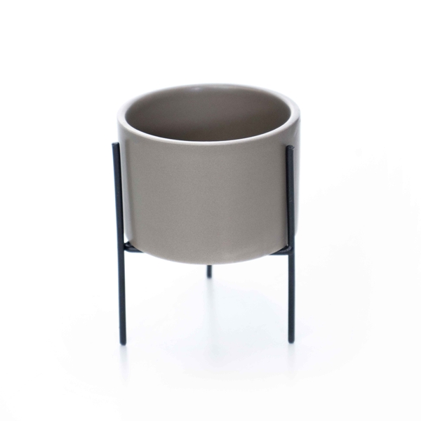 Cachepot Cinza Com Suporte Em Metal P 10x8 Cm M02 - D'rossi