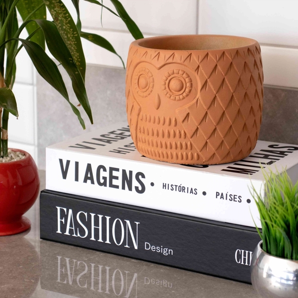 Cachepot Coruja Em Cimento Terracota 11 5x13 5 Cm M02 - D'ros