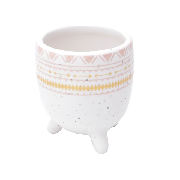 Cachepot De Cerâmica Com Ethinics Lines Branco 6cm - Urban