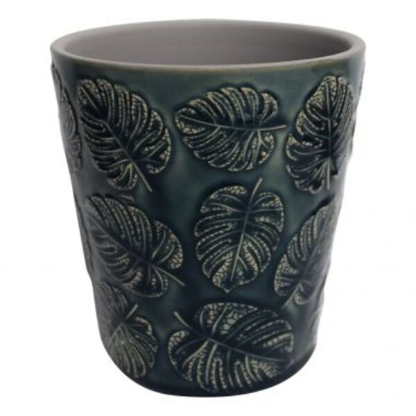 Cachepot De Ceramica Costela De Adao Azul 12 8cm X 12 8cm X