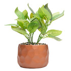 Cachepot De Cimento Com Planta Artificial Prisma Marrom 11cm