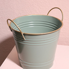 Cachepot De Ferro C/alça Dourado E Verde