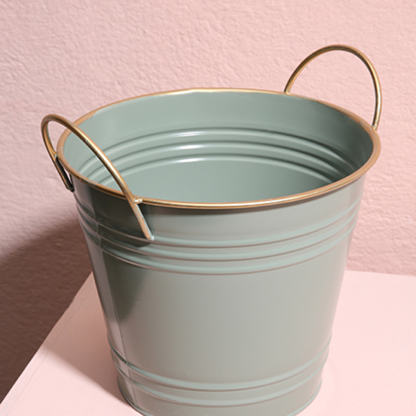 Cachepot De Ferro C/alça Dourado E Verde