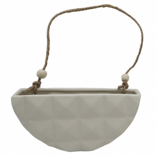 Cachepot De Parede Em Ceramica Branca Com Alça