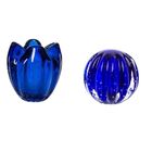 Cachepot Decoração Cristal Murano Charming Cor Azul Safira