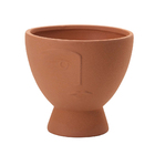 Cachepot Decorativo Em Cerâmica Rosto Plantas Terracota 18 Cm