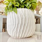 Cachepot Decorativo Em Cimento Martelado Branco Fosco Grande