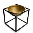 Cachepot Em Cerâmica Dourado Com Base De Metal Preto 21cm E02