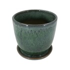 Cachepot Médio em Cerâmica 20x22cm com Prato Verde Rico Ts Brasil